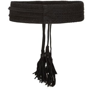 MAJE BLACK ANOUSHKA Wide Suede Belt Pompoms Tassel